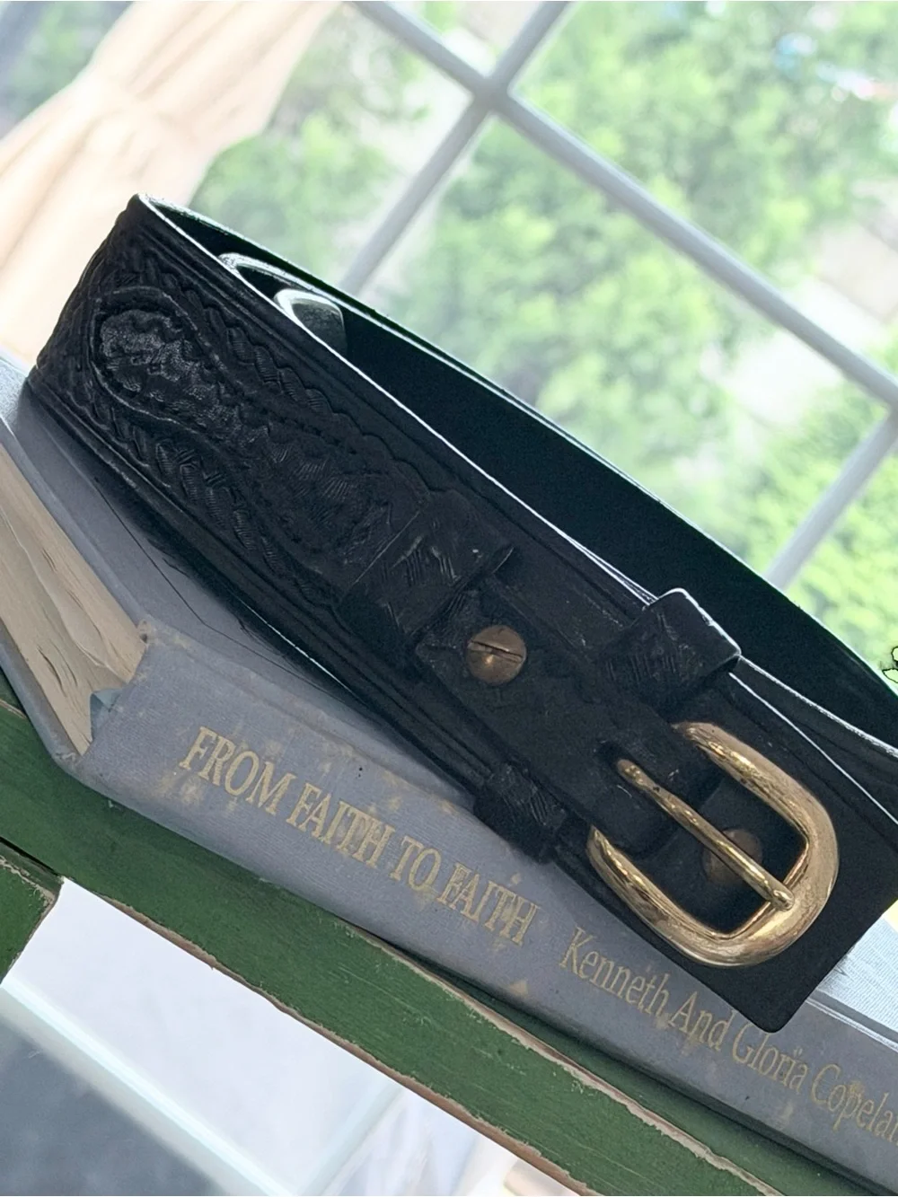 Vintage Triple K Braided Leather Ranger Belt. Black | Brass Buckle | Embossed